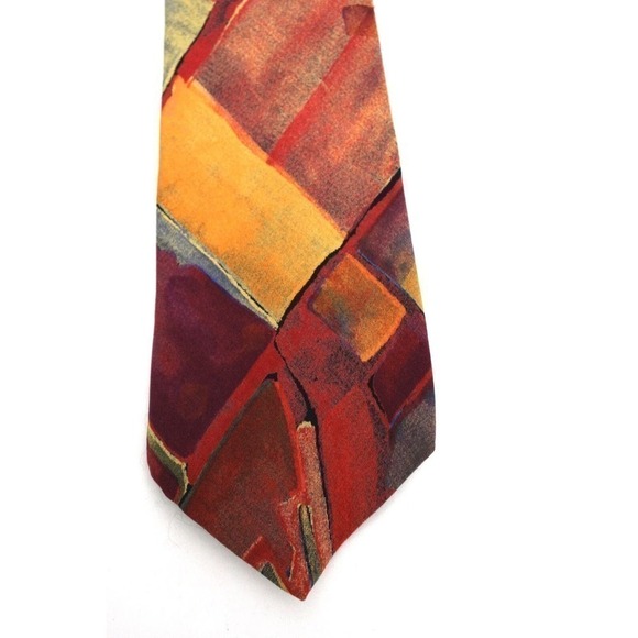 Mens Tie Hardy Amies Abstract Bright COlors 3 3/4" Wide !00% Silk Red - Picture 3 of 3